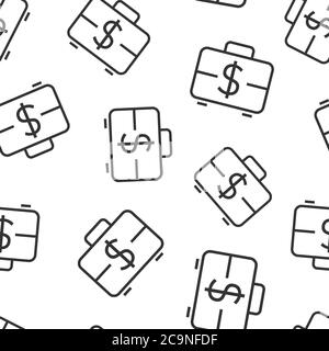 Money briefcase icon in flat style. Cash box vector illustration on white isolated background. Finance seamless pattern business concept. Stock Vector