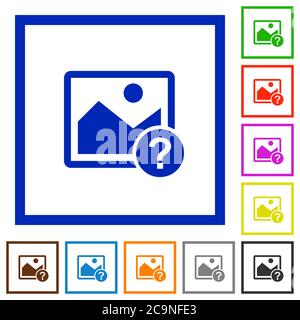Unknown image flat color icons in square frames on white background Stock Vector