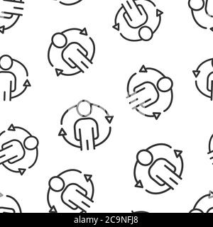 People referral icon in flat style. Business communication vector illustration on white background. Reference teamwork seamless pattern business conce Stock Vector