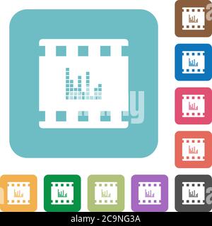 Movie sounds white flat icons on color rounded square backgrounds Stock Vector