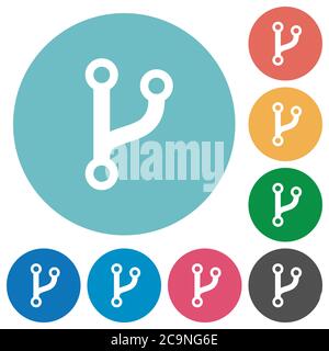 Code fork flat white icons on round color backgrounds Stock Vector