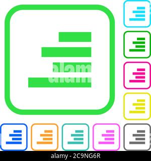 Text align right vivid colored flat icons in curved borders on white background Stock Vector