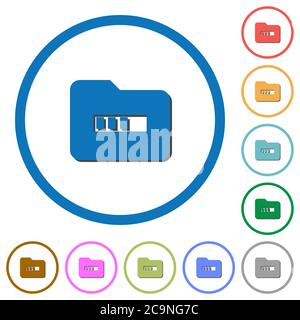 Processing folder flat color vector icons with shadows in round outlines on white background Stock Vector