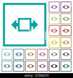 Width tool flat color icons with quadrant frames on white background Stock Vector