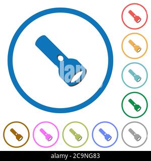 Flashlight flat color vector icons with shadows in round outlines on white background Stock Vector