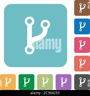 Code fork white flat icons on color rounded square backgrounds Stock Vector