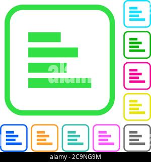 Text align left vivid colored flat icons in curved borders on white background Stock Vector