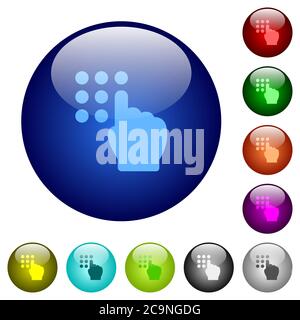 Typing security code icons on round color glass buttons Stock Vector