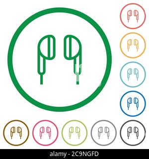 Earphone flat color icons in round outlines on white background Stock Vector