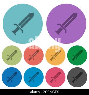 Sword darker flat icons on color round background Stock Vector