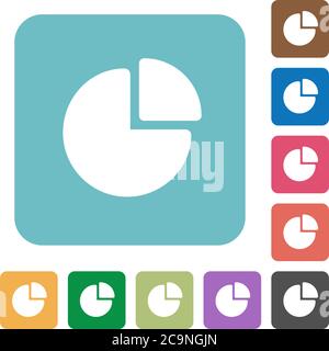 Pie chart white flat icons on color rounded square backgrounds Stock Vector