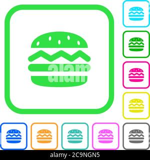 Single hamburger vivid colored flat icons in curved borders on white background Stock Vector