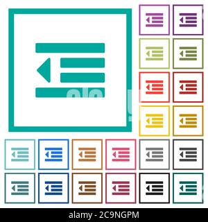 Decrease text indentation flat color icons with quadrant frames on white background Stock Vector