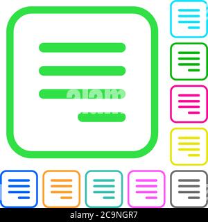 Text align justify last row right vivid colored flat icons in curved borders on white background Stock Vector