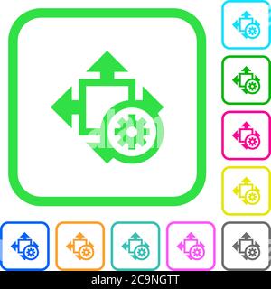 Size settings vivid colored flat icons in curved borders on white background Stock Vector