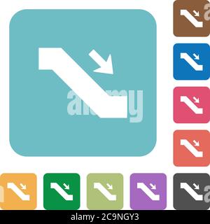 Escalator down sign white flat icons on color rounded square backgrounds Stock Vector