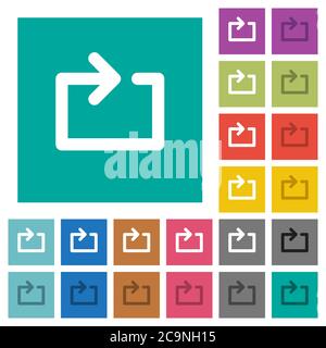 Media loop multi colored flat icons on plain square backgrounds. Included white and darker icon variations for hover or active effects. Stock Vector