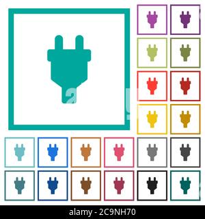 Power connector flat color icons with quadrant frames on white background Stock Vector