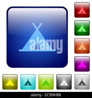 Tent icons in rounded square color glossy button set Stock Vector