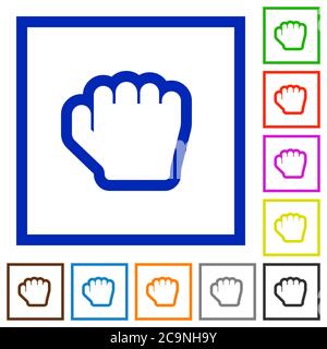 Grab cursor flat color icons in square frames on white background Stock Vector