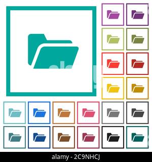 Folder open flat color icons with quadrant frames on white background Stock Vector