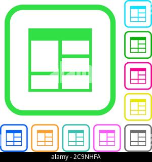 Spreadsheet vertically merge table cells vivid colored flat icons in curved borders on white background Stock Vector