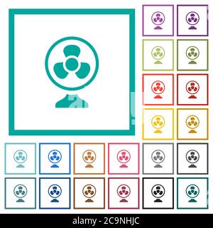 Table fan flat color icons with quadrant frames on white background Stock Vector