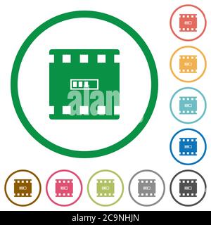 Movie processing flat color icons in round outlines on white background Stock Vector