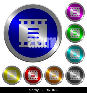 Movie options icons on round luminous coin-like color steel buttons Stock Vector