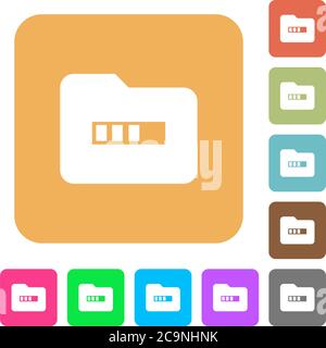 Processing folder flat icons on rounded square vivid color backgrounds. Stock Vector