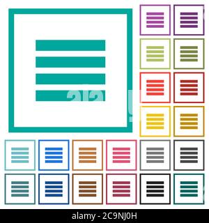 Text align justify flat color icons with quadrant frames on white background Stock Vector