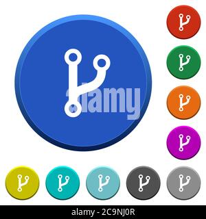 Code fork round color beveled buttons with smooth surfaces and flat white icons Stock Vector