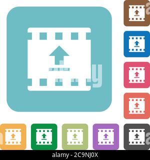 Upload movie white flat icons on color rounded square backgrounds Stock Vector