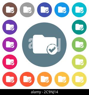 Directory ok flat white icons on round color backgrounds. 17 background color variations are included. Stock Vector