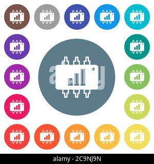 Hardware acceleration flat white icons on round color backgrounds. 17 background color variations are included. Stock Vector
