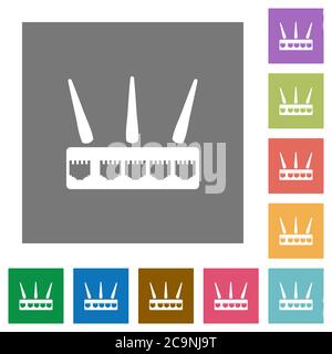 Wireless router flat icons on simple color square backgrounds Stock Vector