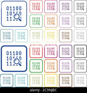 Code analysis color flat icons in rounded square frames. Thin and thick versions included. Stock Vector