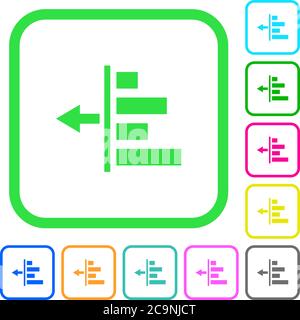 Decrease left indentation of content vivid colored flat icons in curved borders on white background Stock Vector