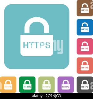 Secure https protocol white flat icons on color rounded square backgrounds Stock Vector