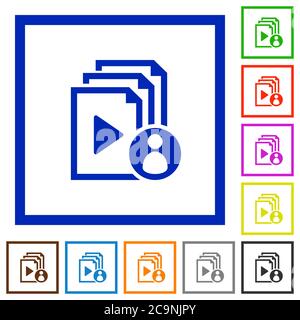 Playlist author flat color icons in square frames on white background Stock Vector