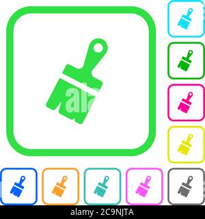 Paste with brush vivid colored flat icons in curved borders on white background Stock Vector