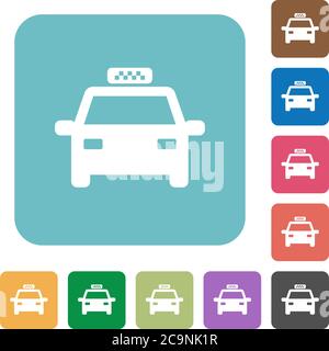 Taxi car white flat icons on color rounded square backgrounds Stock Vector