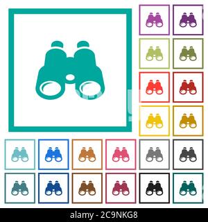 Binoculars flat color icons with quadrant frames on white background Stock Vector