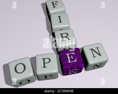 open fire combined by dice letters and color crossing for the related meanings of the concept. background and illustration. 3D illustration Stock Photo
