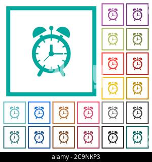 Alarm clock flat color icons with quadrant frames on white background Stock Vector