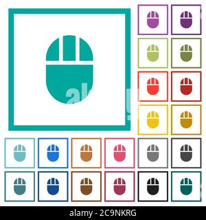 Three buttoned computer mouse flat color icons with quadrant frames on white background Stock Vector