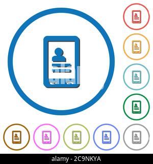 Mobile contacts flat color vector icons with shadows in round outlines on white background Stock Vector