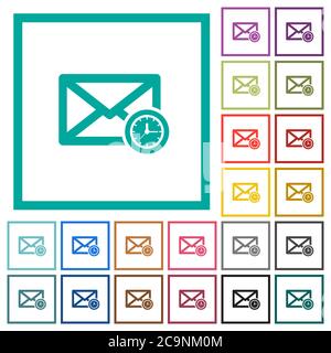 Queued mail flat color icons with quadrant frames on white background Stock Vector