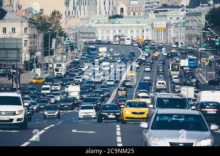 MOSCOW - AUGUST 19, 2016: Common workday on the Garden Ring. This is a circular road around the center of Moscow. Its course corresponding to the form Stock Photo