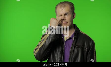 Bad manners, misconduct. Portrait of funny comical hipster woman with ...